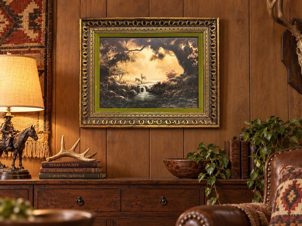 Dalhart Windberg Signed Woodland Reflections Deer Print Ornate Framed Vintage